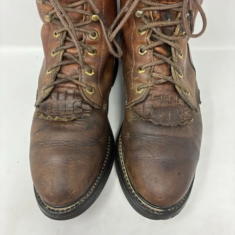 Justin Packer Logger Chestnut Brown 762 Kiltie Leather Work Boots USA Mens 8.5D